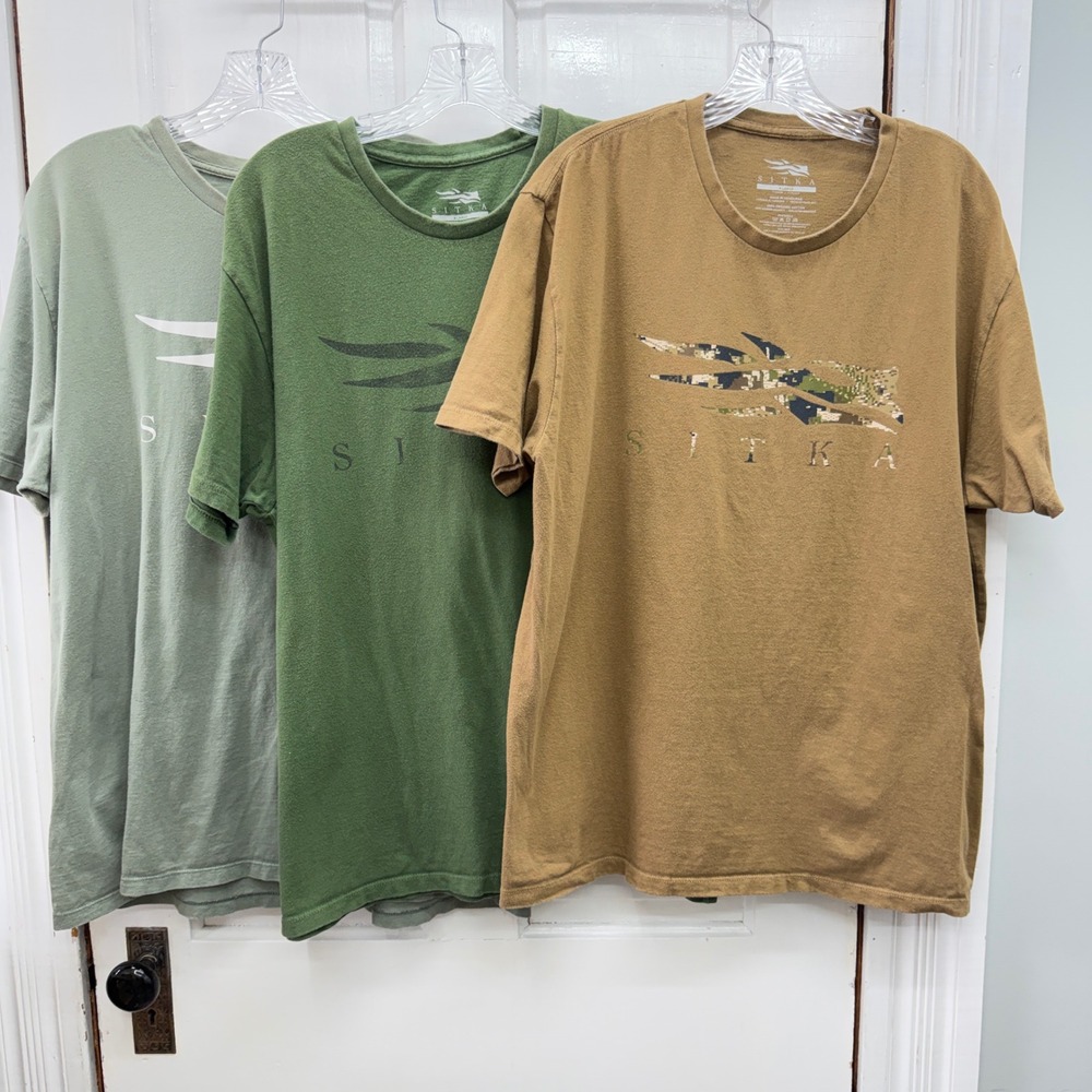 3 Sitka Mens XL Hunting Graphic T Shirts Green Tan Camo Organic Cotton
